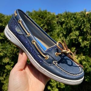 Sperry Top Sider Women's Angelfish Leather Boat Shoes - Navy / Glitter Size 7.5